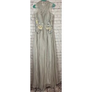 Bridess‎ Sequin Bodice Formal Dress Criss Cross Neckline Gown Maxi Dress